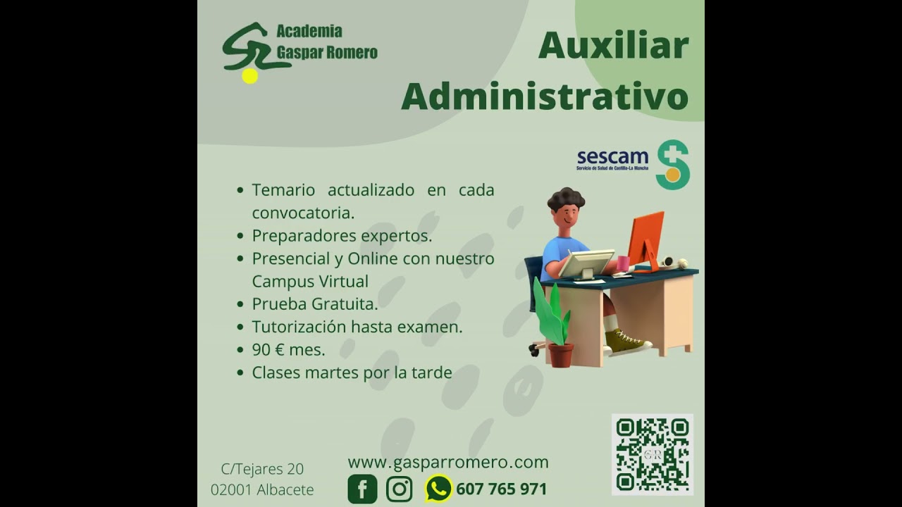 Gaspar Romero Albacete para las Oposiciones SESCAM Auxiliar Administrativo #academiagasparromero