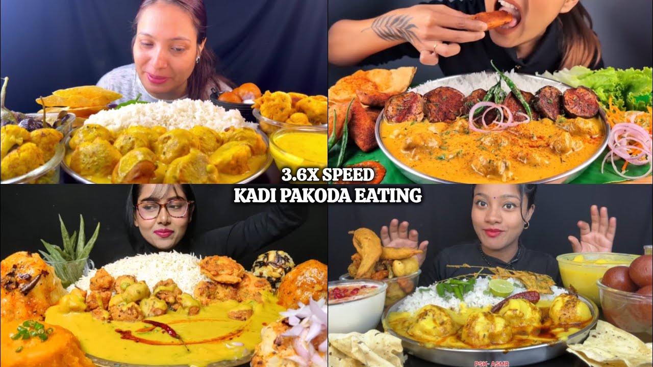 ASMR: Eating Kadi Pakoda Eating Challenge 😍😋 With Basmati Rice and Different Bharta Mukbang🤤