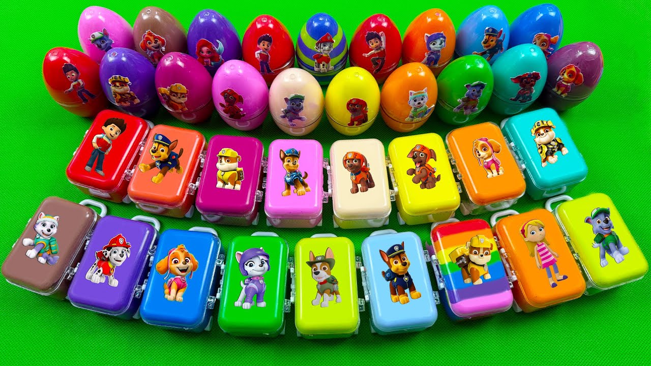 Finding Paw Patrol Slime Eggs: Marshall, Ryder, Skye & Chase Hidden in Satisfying ASMR Slime & Clay