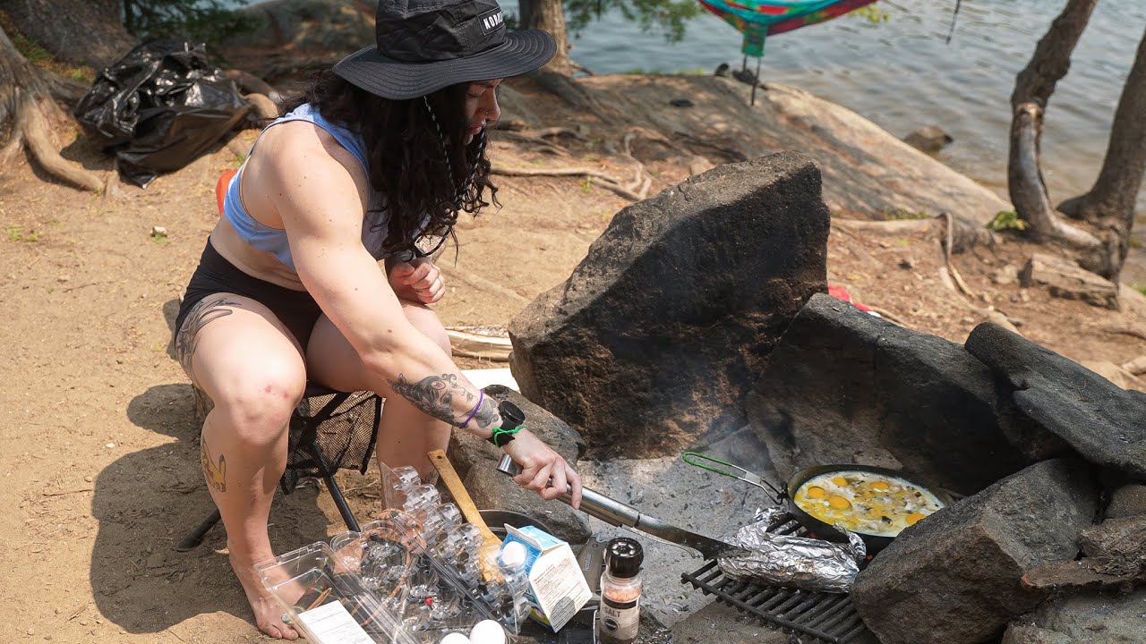 Cooking breakfast on a wood fire