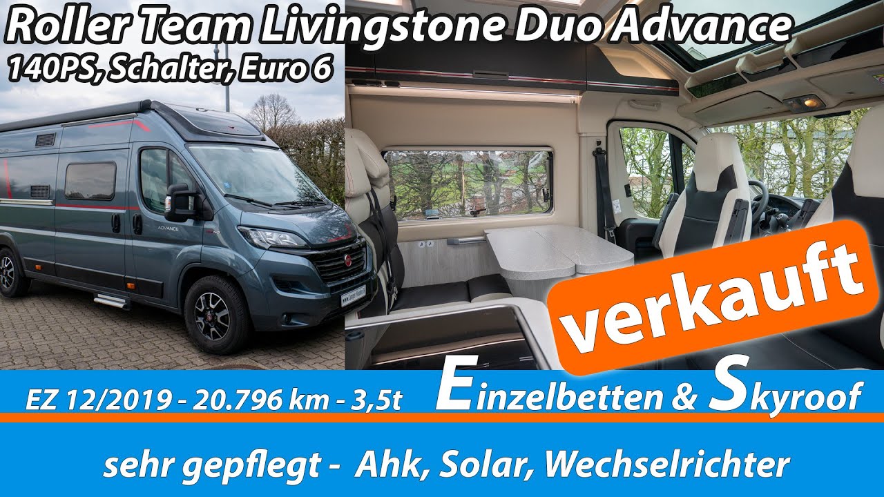 Verkauft - Roller Team Livingstone Duo Advance - 2019 - Skyroof Einzelbetten 140 PS wenig Kilom.