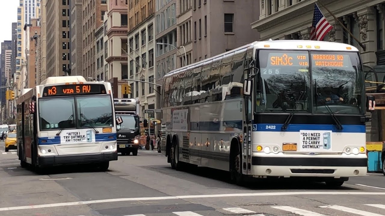 2011 Prevost X3-45 #2422 SIM3c / 2009 Orion VII Next Gen #4398 M3 at 5th Avenue and 26th Street