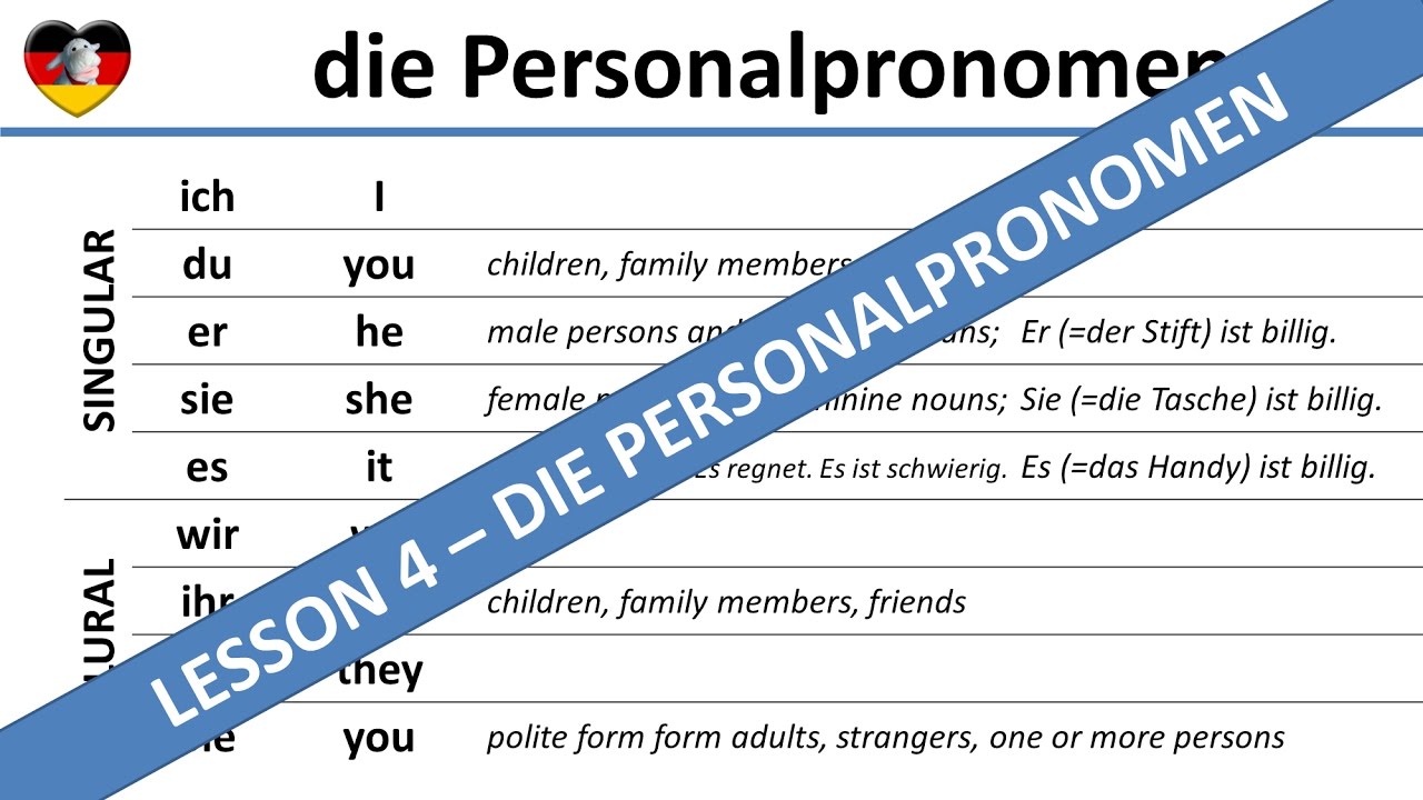 German Personal pronouns - Learn German (Lesson 4) - Complete A1-B1 Course - die Personalpronomen