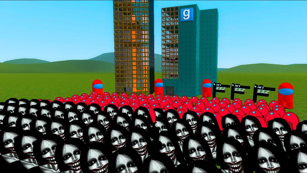 Kuchisake Onna + Scary Among Us Nextbots Vs Houses In Garry's Mod! Gmod
