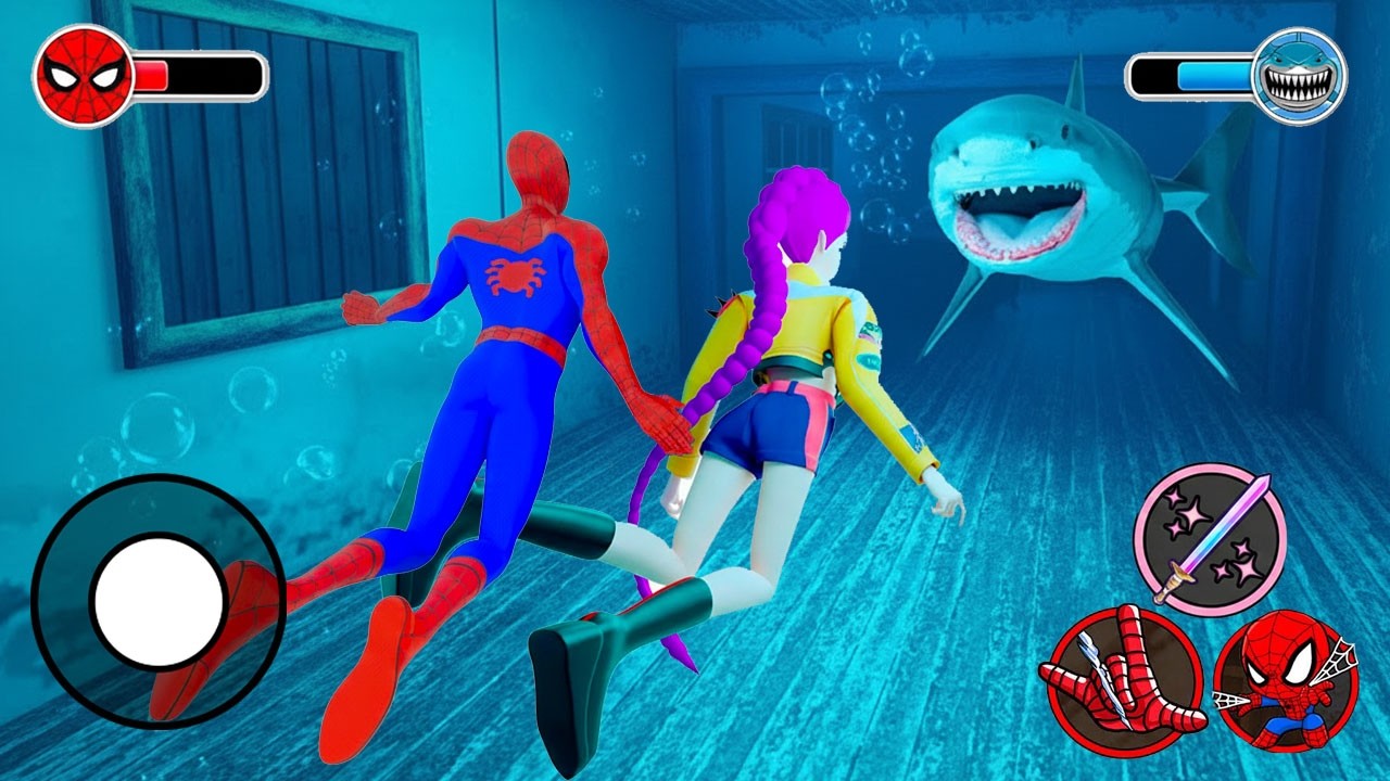 Playing as Spider Man RUMI Vs Great White Shark in Granny House - Funny Horror Animation
