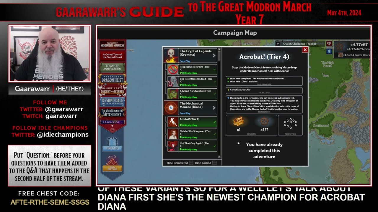 Gaarawarr’s Guide to The Great Modron March, Diana, and Gromma Rebalance