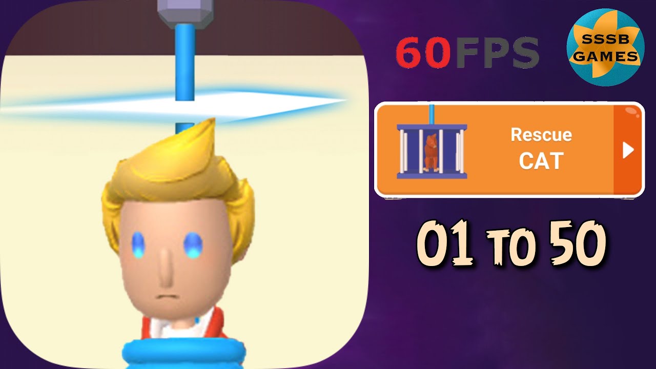 Rescue Cut - Rope Puzzle: Rescue Cat Stage 1 To 50 , iOS/Android Walkthrough