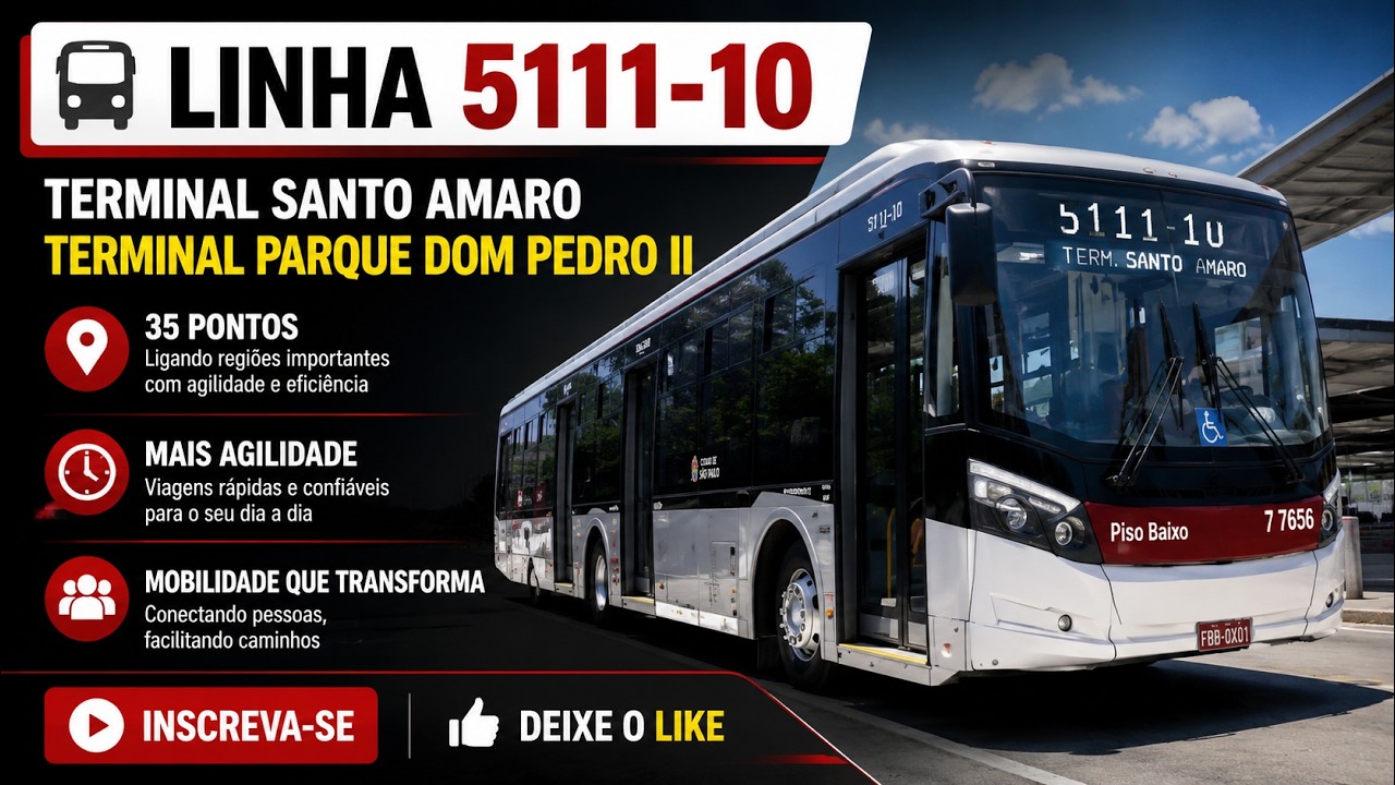 SÃO PAULO BRASIL  Linha 5111-10 Terminal Santo Amaro - Terminal Parque Dom Pedro II