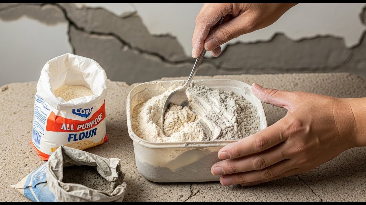 Mixing flour with cement - a small trick to help you repair any cracks in your house.