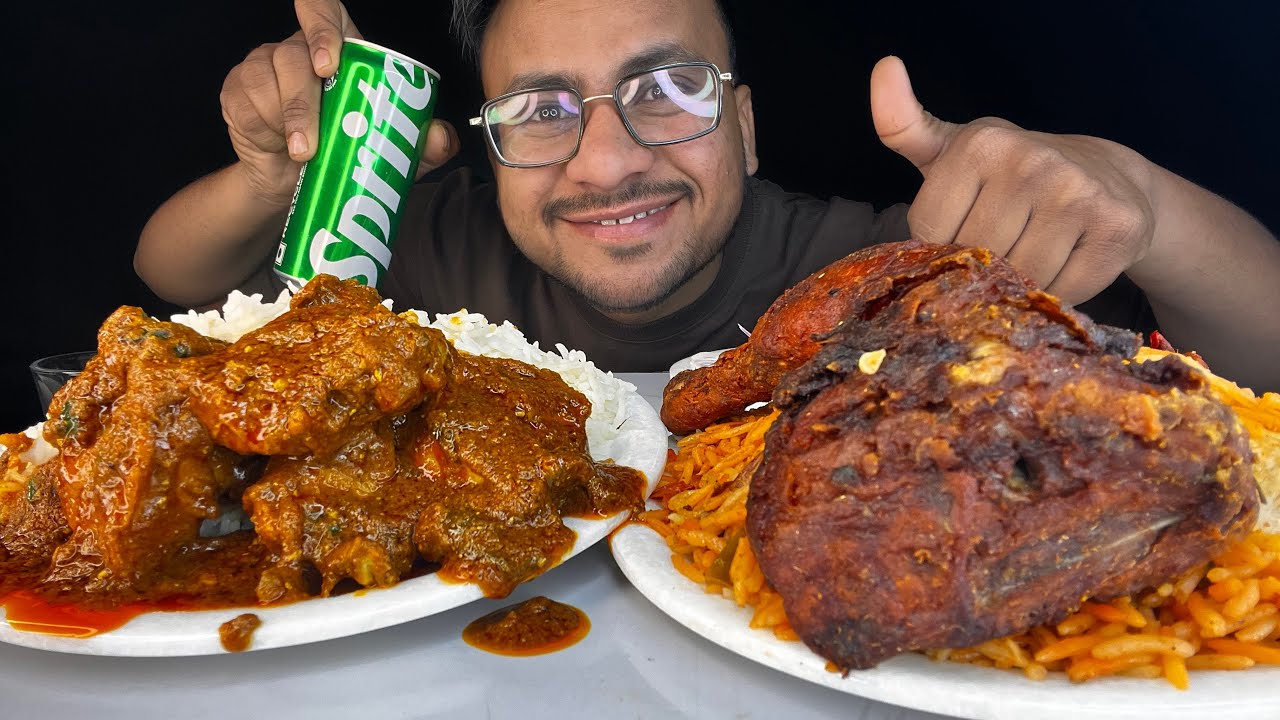 SPICY 🥵 CHICKEN KOSHA WITH RICE AND CHICKEN BIRYANI  |EATING VIDEO| MUCBANG #chickencurry #mukbang 