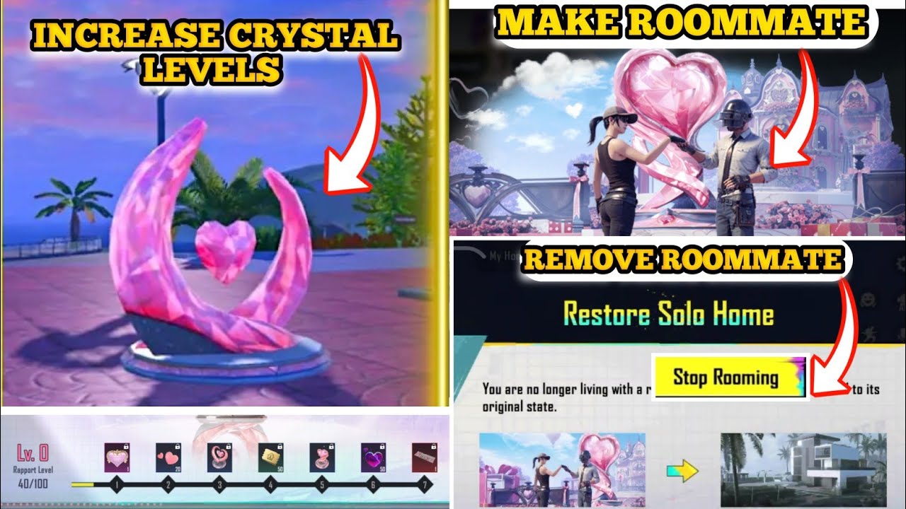 BGMI🤯🥰How to make & remove home roommate in bgmi | 🤓 increase Crystal Levels in bgmi Home Roommate