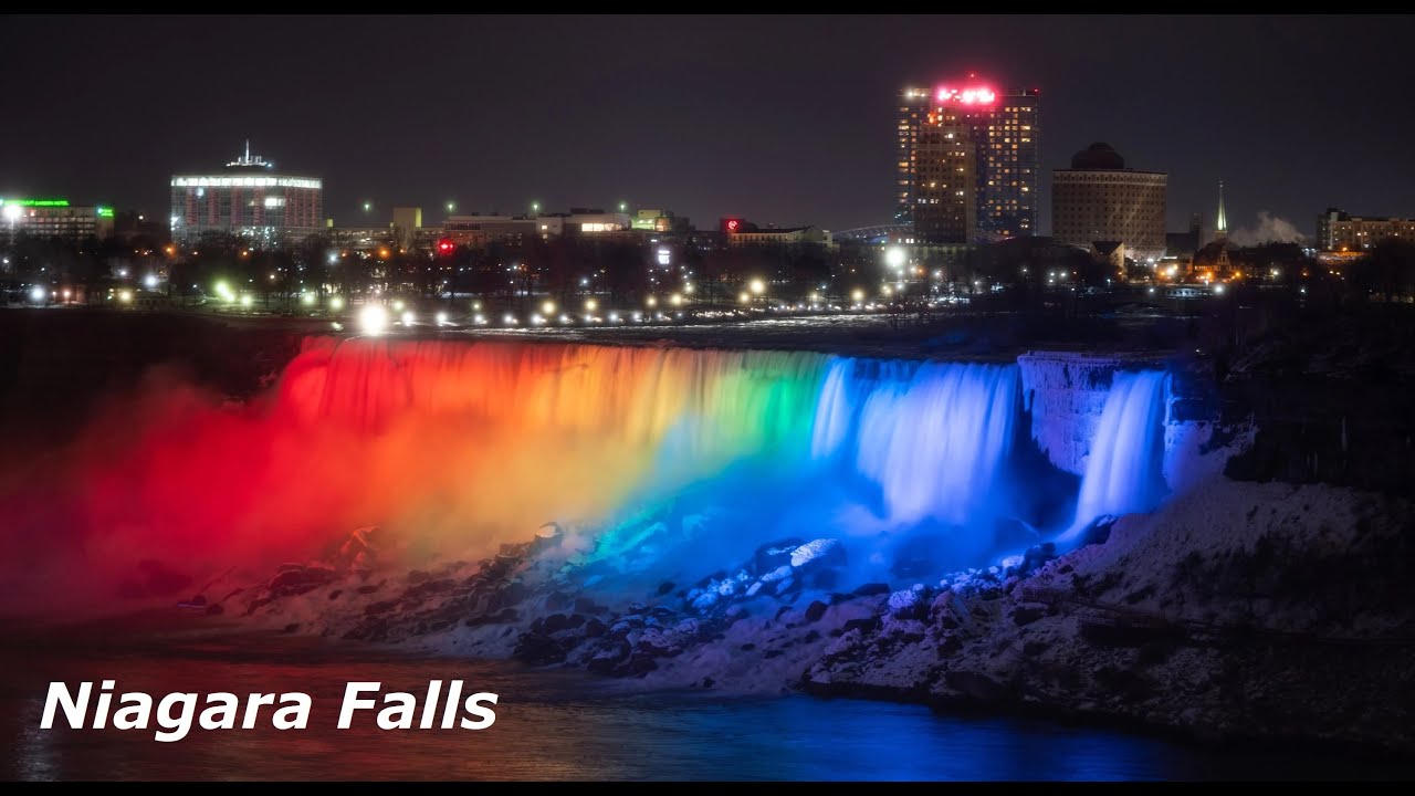 NIAGARA FALLS Light Show and New Year Niagara Falls Lights 4K