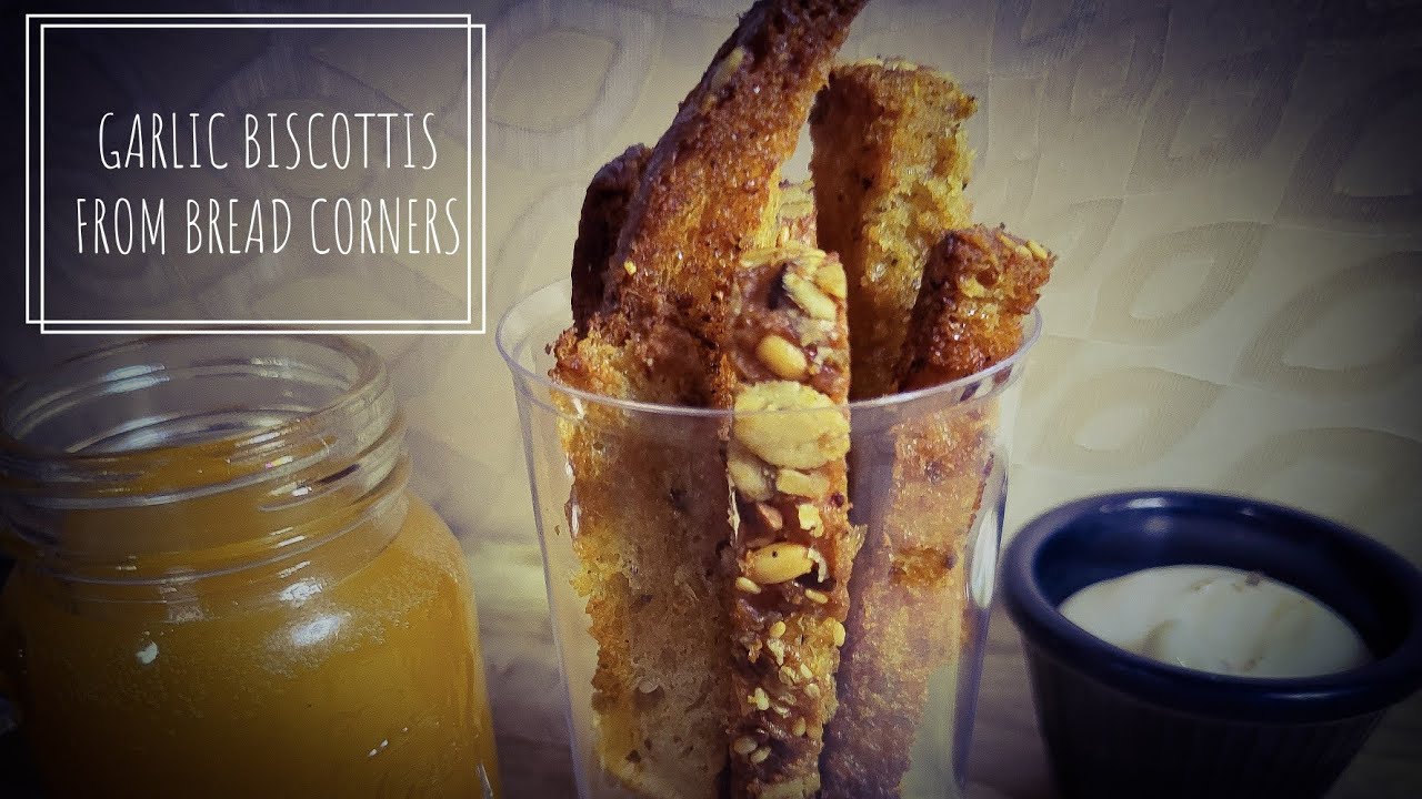 Quick Snacks made with leftover Breadcorners| Garlic Biscottis for soup and snacks