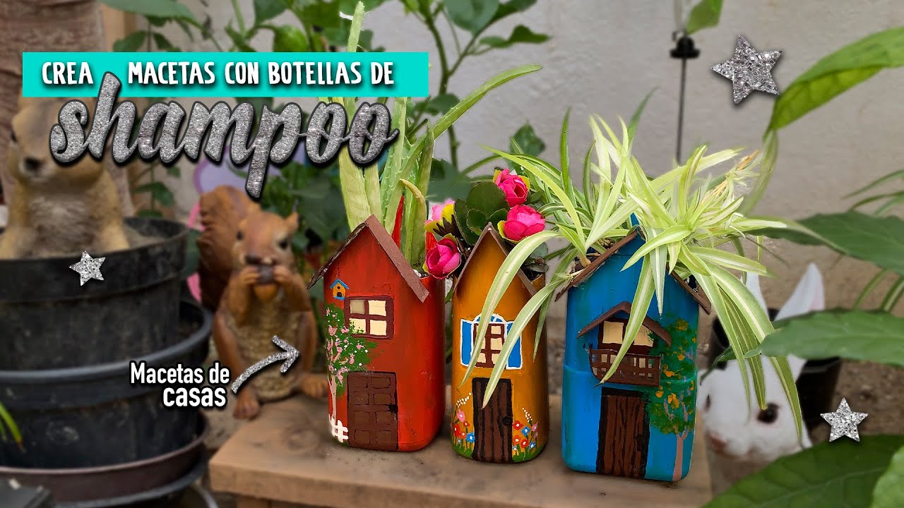 🏡 MACETAS con BOTELLAS de PLÁSTICO - Reciclar BOTELLAS DE SHAMPOO - Macetas con BOTELLAS CUADRADAS