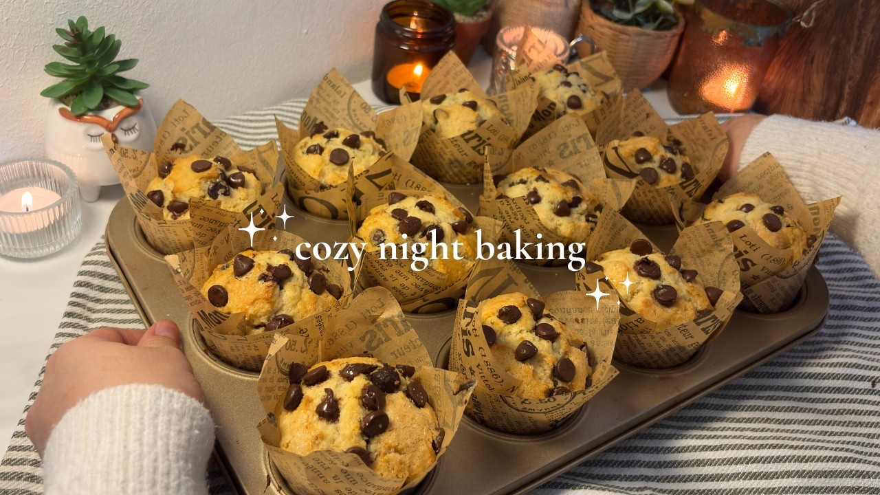 Bakery Style Chocolate Chip Muffins✨cozy and relaxing baking
