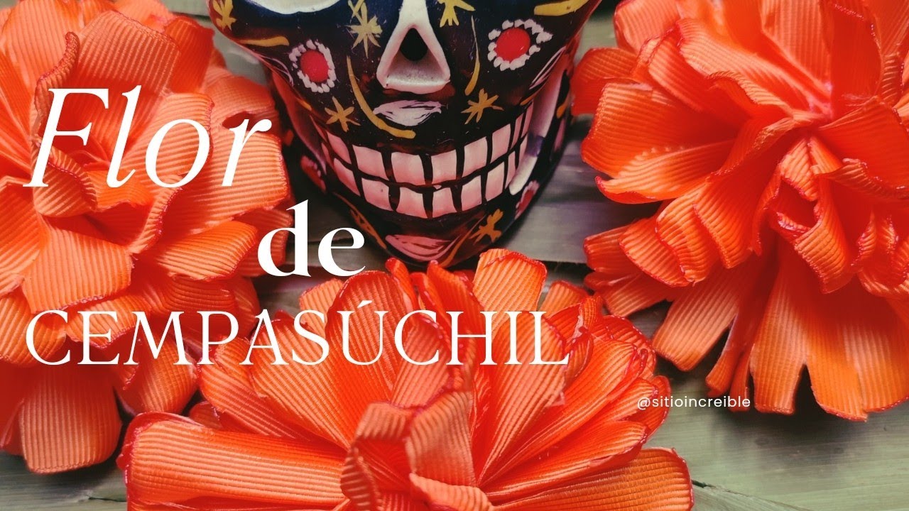 flor de cempasúchil con listón #catrina #diadema #diademuertos