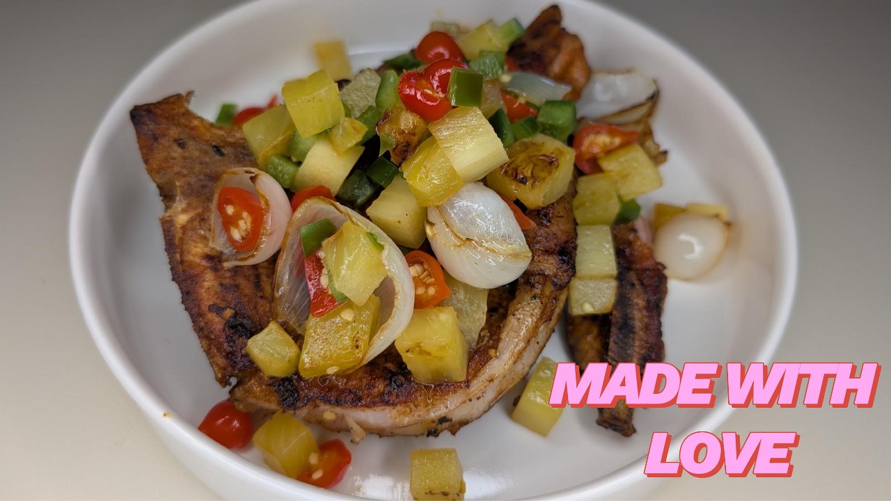 Pan Seared Pork Chop, Charred Pineapple Salsa !