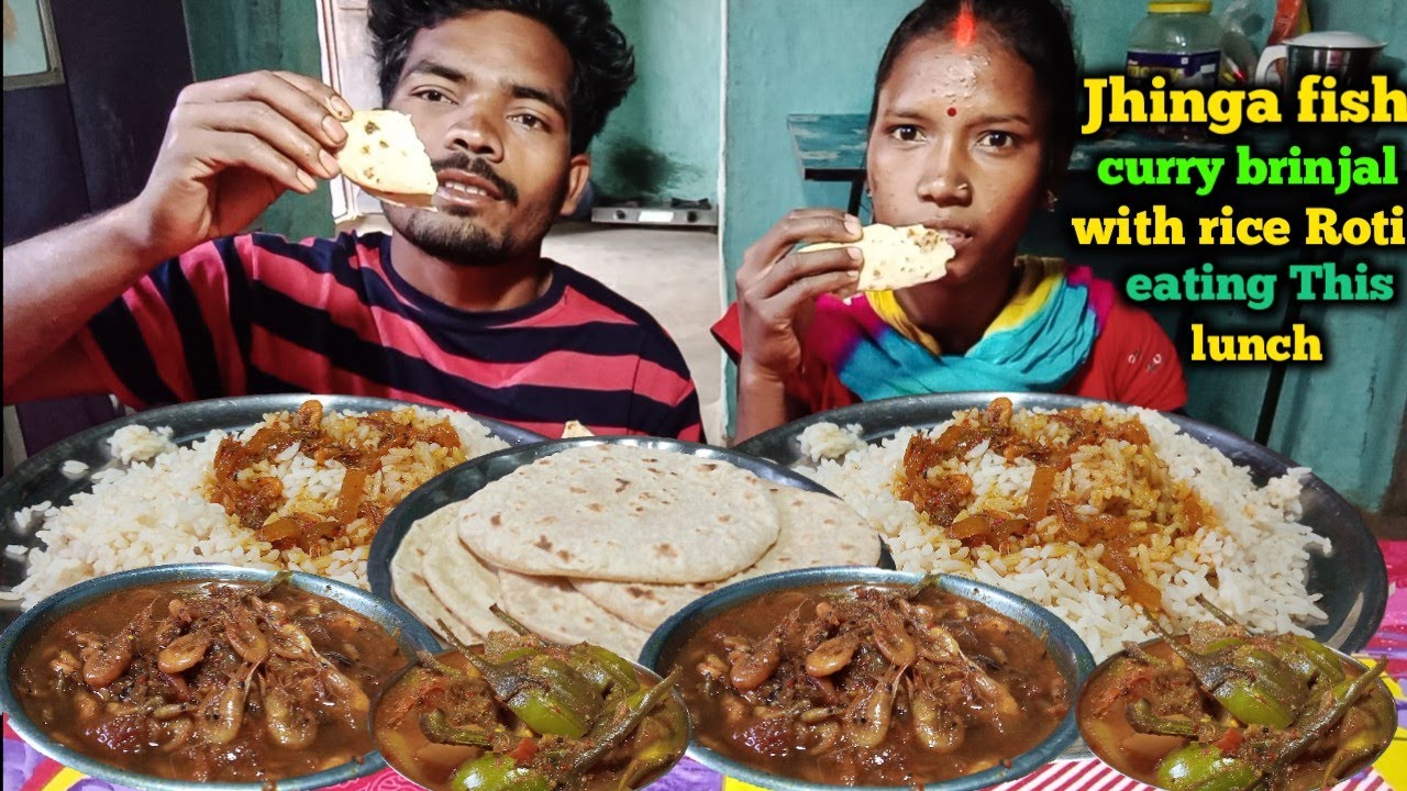 Parwan fish curry brinjal curry with rice & roti eating this lunch | jh eating show