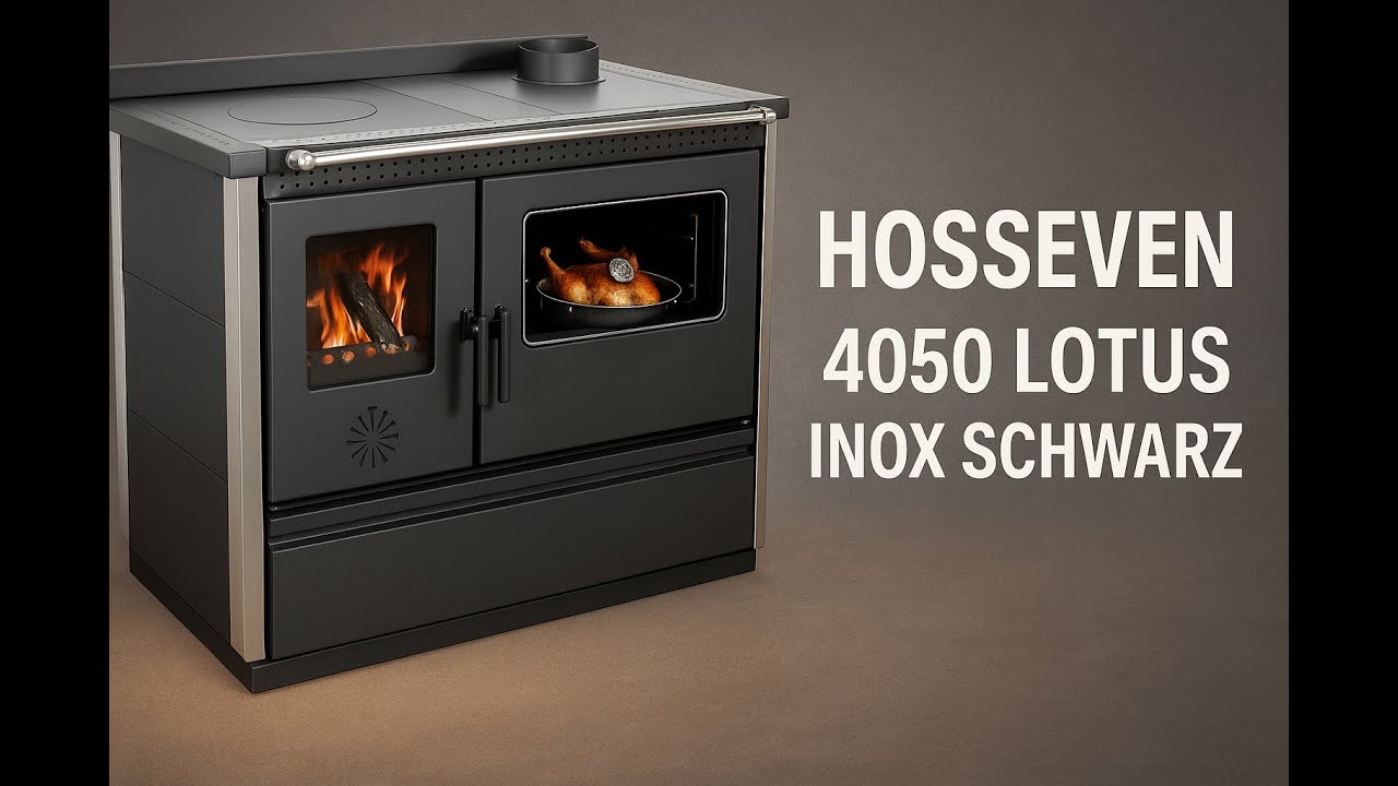 Hosseven Kaminofen 4050 Lotus Inox Schwarz – Heizen, Kochen & Backen mit Holz