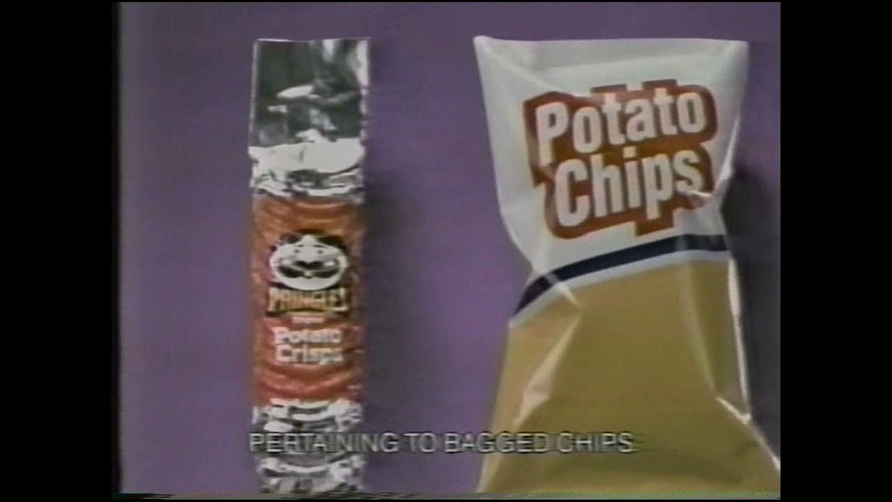 Реклама чипсов Pringles 1990 года: пачка и двойная пачка