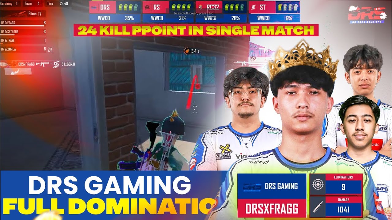 DRS KillerYt Solo 1v5 Chicken Gameplay 24 Team Kills 🔥🔥frag solo 9 kill