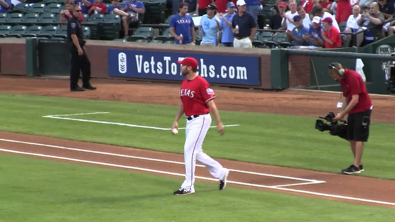 Colby Lewis throws out the 1st pitch 2013 Tiebreaker 9/30/13