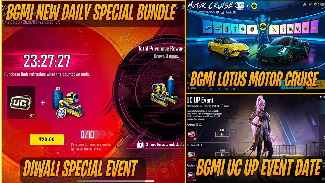 BGMI DAILY SPECIAL BUNDLE NEW CONCEPT IS HERE😍 LOTUS MOTOR CRUISE CRATE BGMI😍BGMI  UC UP EVENT DATE😍