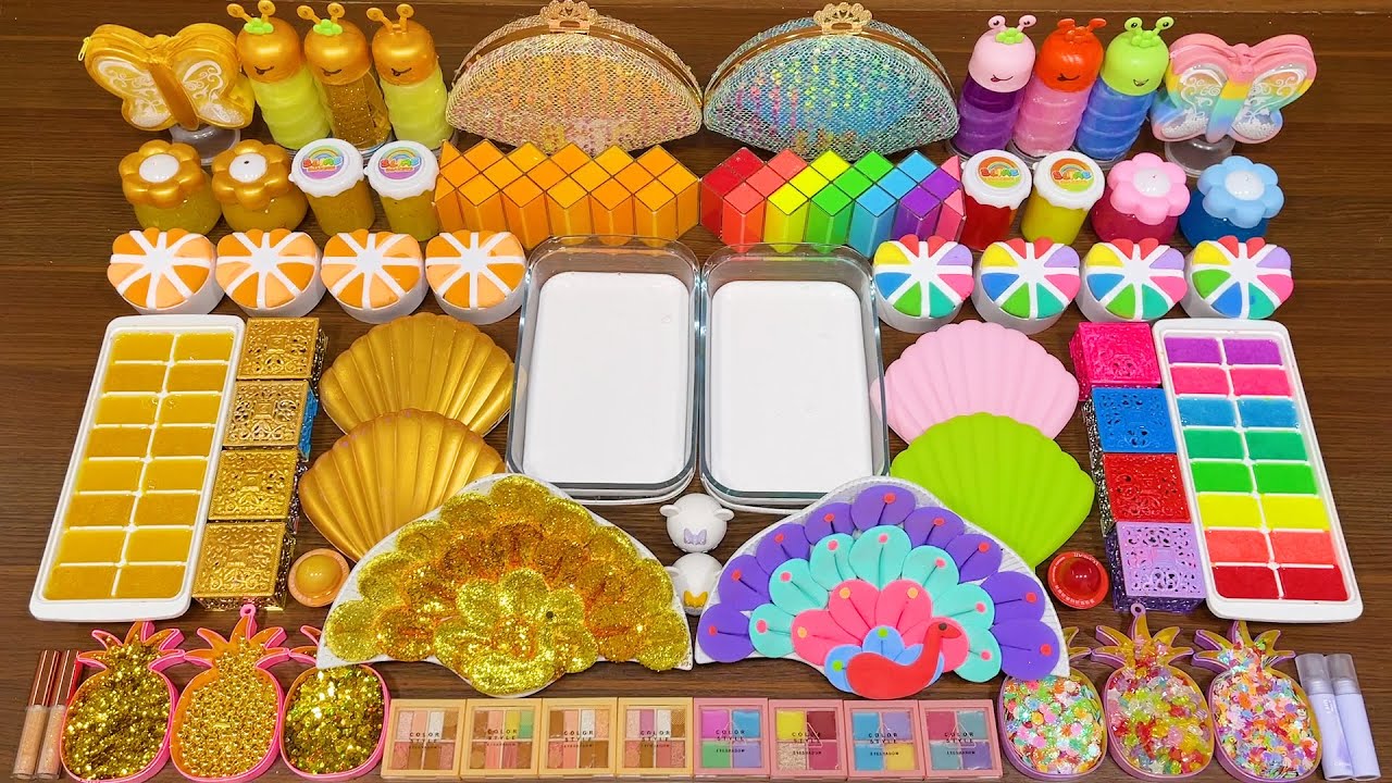 GOLD vs RAINBOW !!! Mixing random itno GLOSSY slime!!!Satisfying Slime Video #308