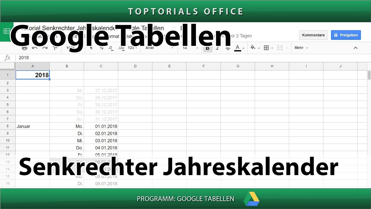 Senkrechter Jahreskalender (Google Tabellen Spreadsheets)