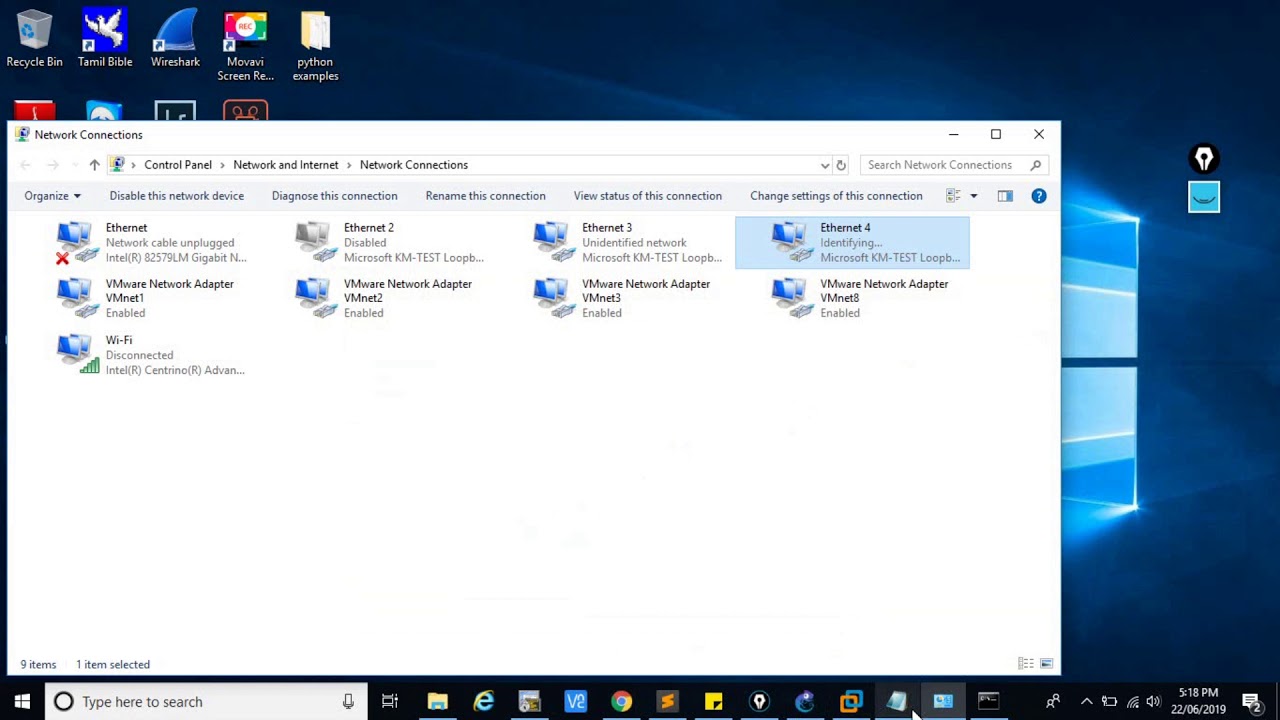 Creating loop back adapter in windows 10 and connecting to GNS3