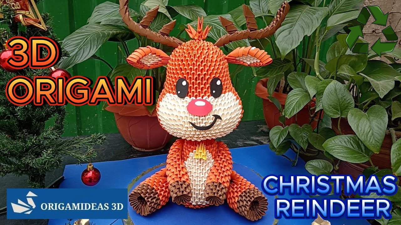 Christmas Reindeer in 3D Origami with reusable paper | Reno Navideño | Origamideas 3D