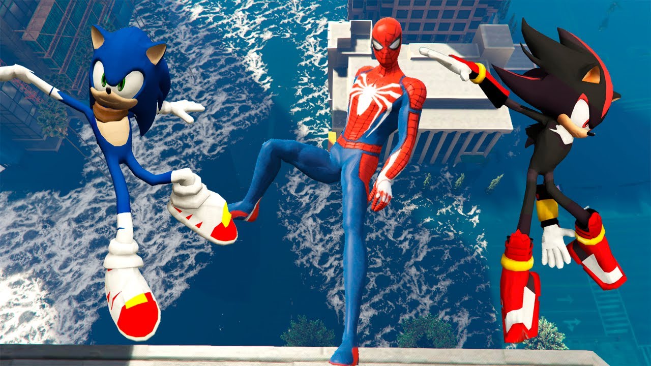 GTA 5 Water Ragdolls Spiderman vs Sonic and Shadow (Funny moments and fails, euphoria physics)