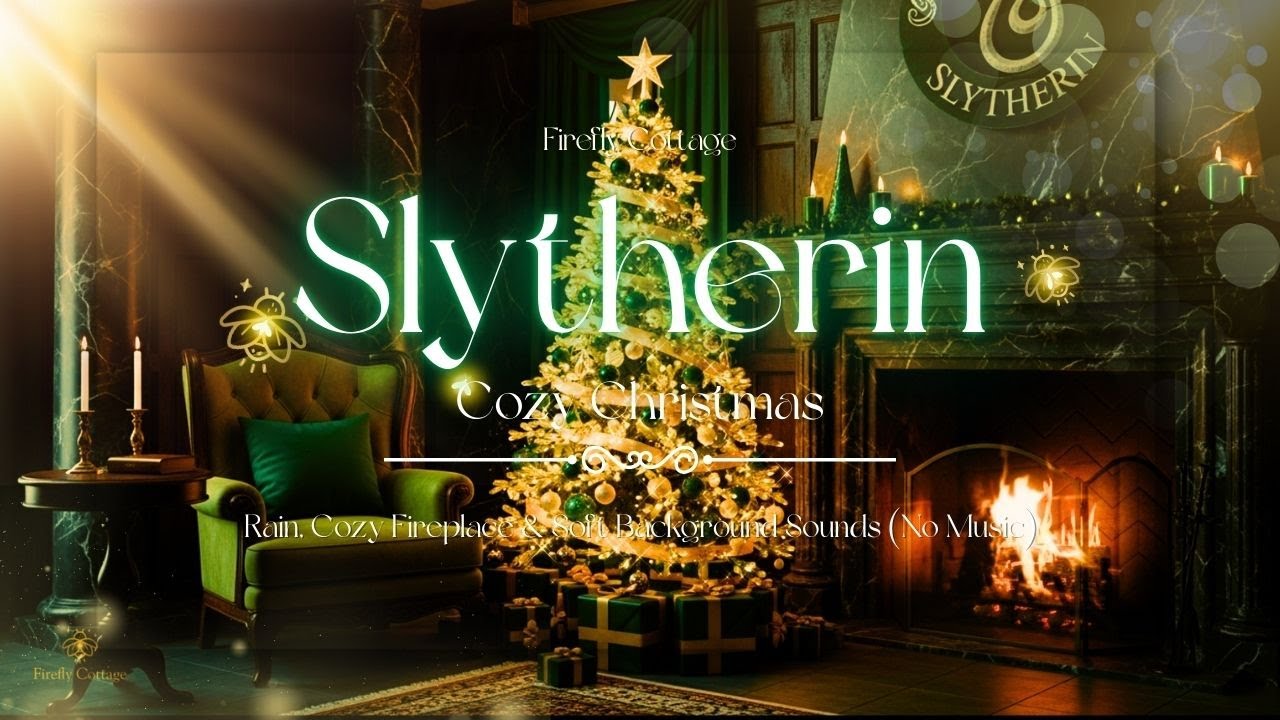Slytherin Christmas Common Room ASMR🎄🐍| Rain, Fireplace & Soft Holiday Bells No Music