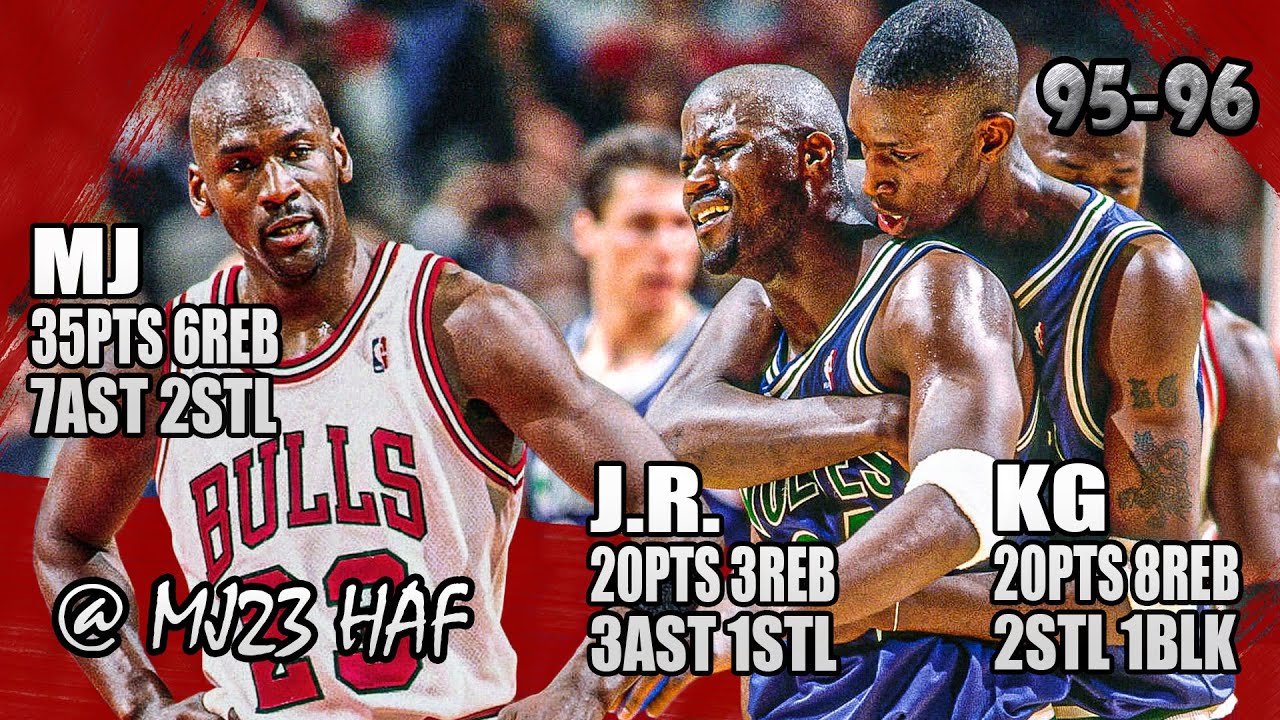 Michael Jordan vs Kevin Garnett & Isaiah Rider Highlights (1996.02.27)-75p all, Schooling KG and JR!