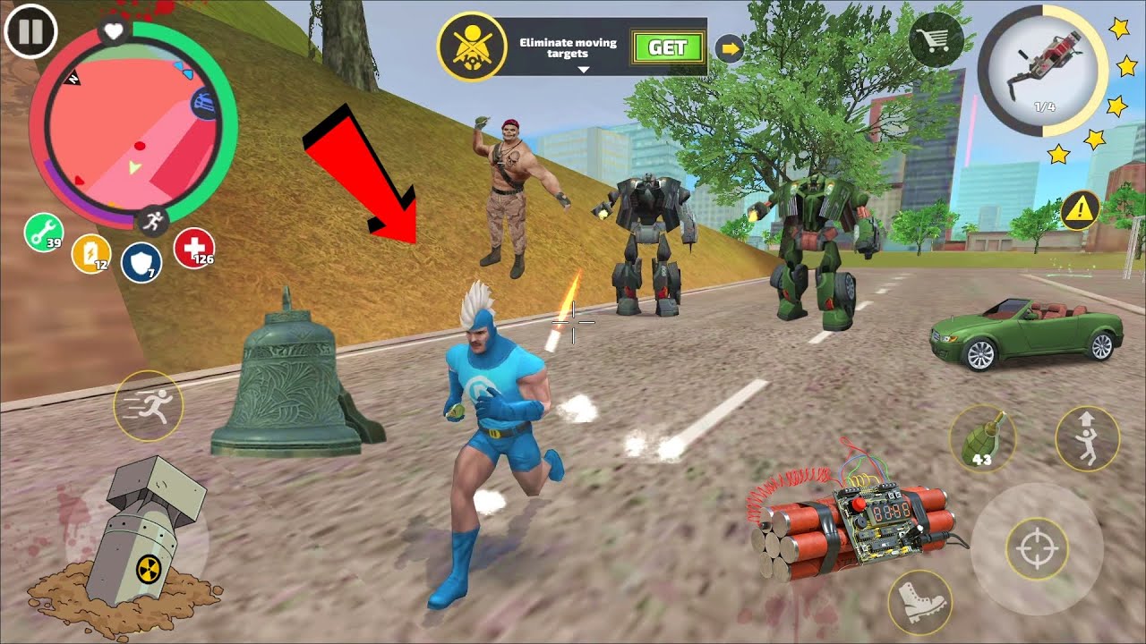 Rope Hero Vice Town (Blue Rope Hero Fight Car Robot and Army Group) Rope Hero stole Helicopter - HD