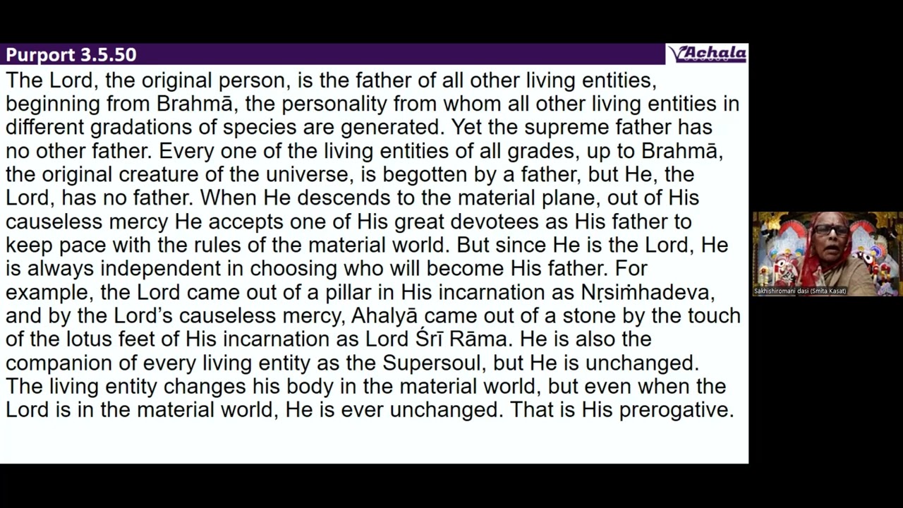 Day0086 SB 3.5.49-50: Dependence on the Supreme Lord for Cosmic Order and Harmonious Functioning