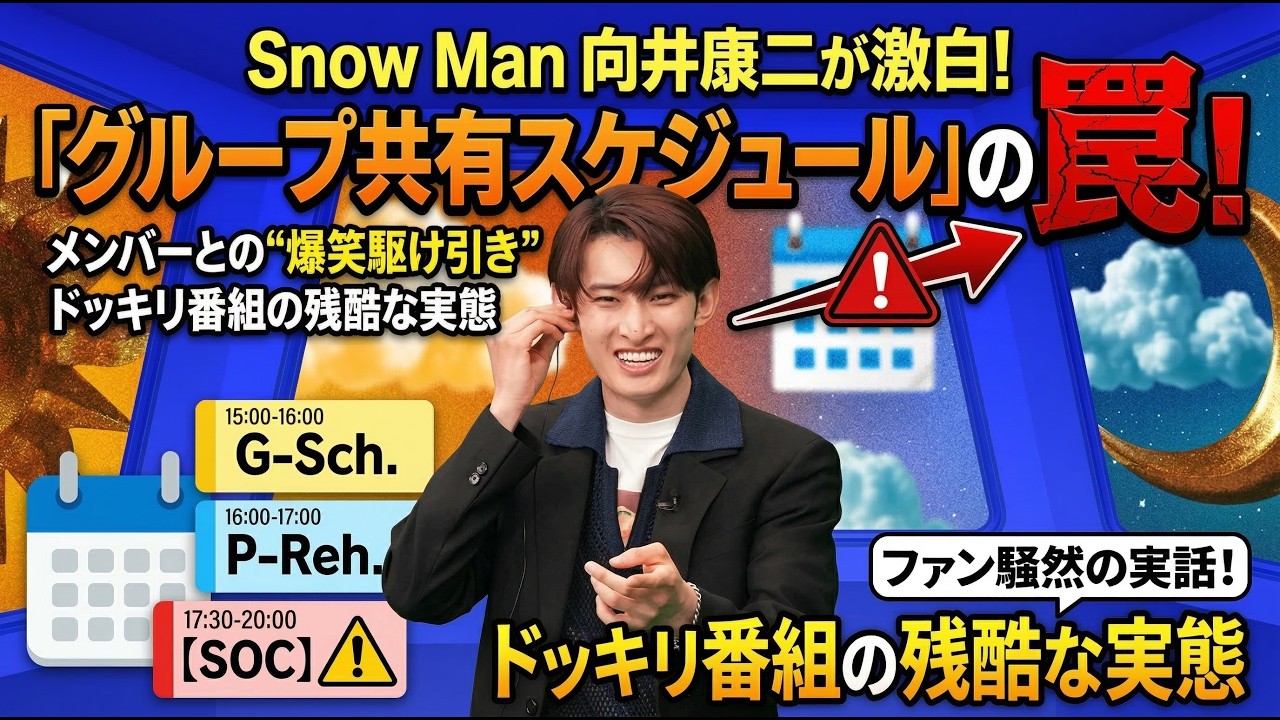【超衝撃暴露】Snow Man向井康二が大胆告白！グループ共有スケジュールの“罠”にメンバー大苦戦…爆笑駆け引きとドッキリ番組の残酷実態でファン大パニック！- 九龍氷
