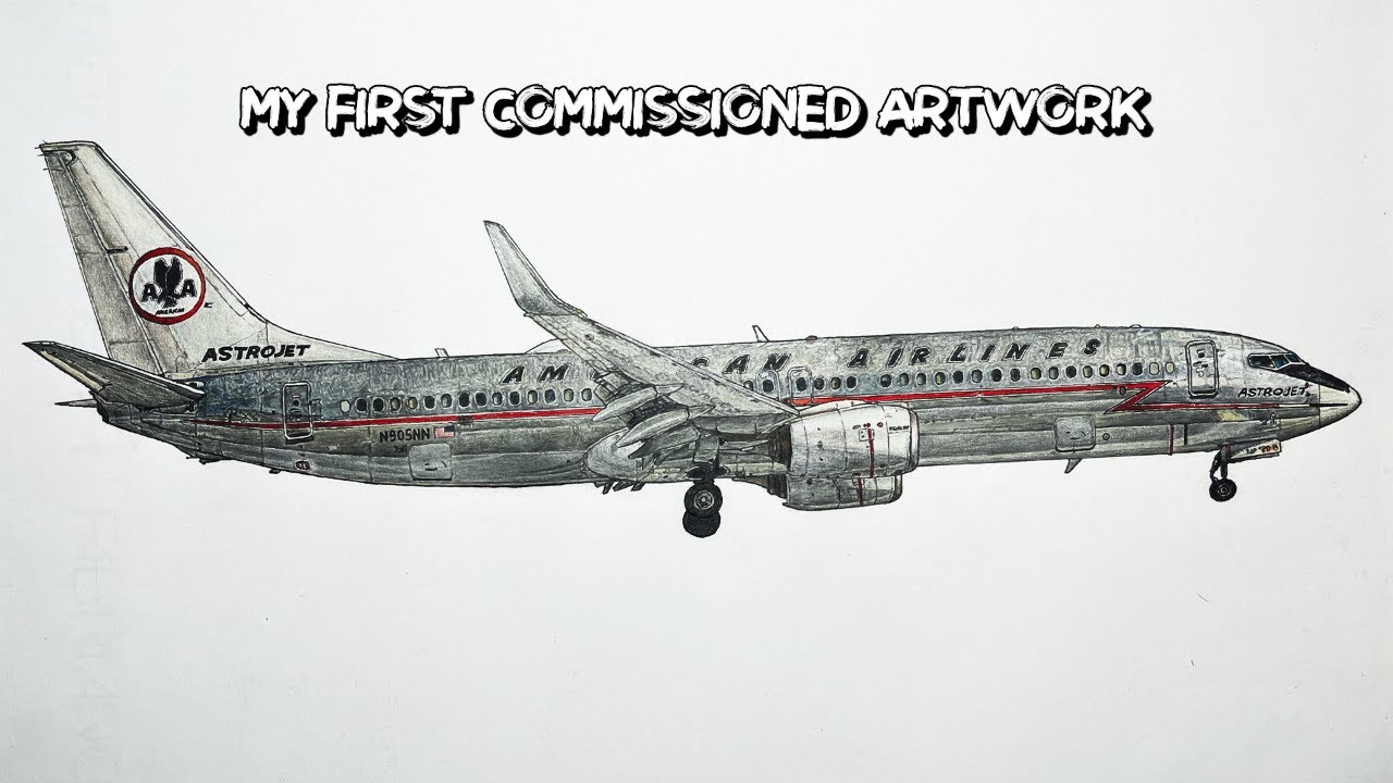 Drawing American Airlines Boeing 737 Airplane drawing