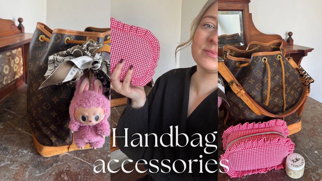 whats in my bag + handbag charms & accessories | vintage Louis Vuitton Noe bag & Labubu 🎀