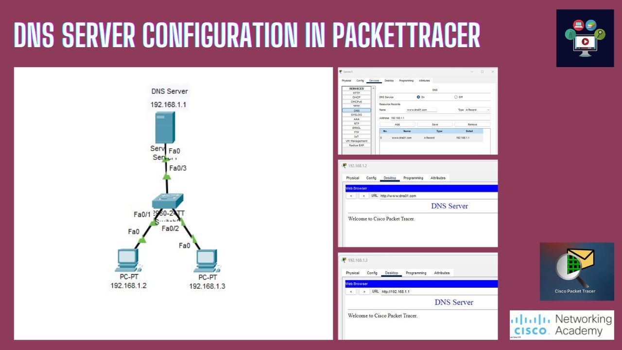 DNS Server Configuration in Packettracer | Networking Academy | #dns | #server | #packettracer