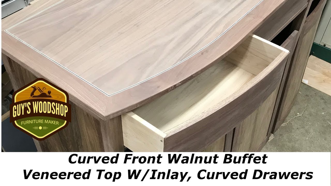 Curved Front Walnut Buffet - Veneered Top W/Inlay and Curved Drawers - Pt. 5