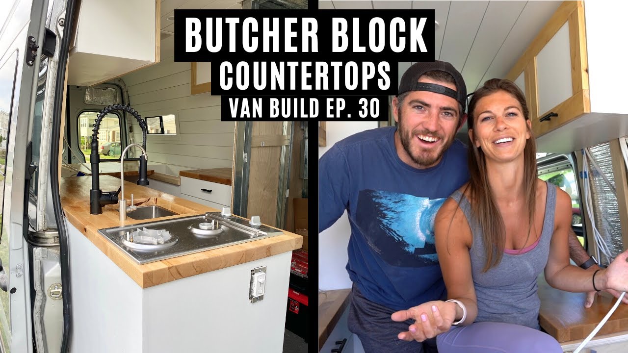 Installing Butcher Block Countertop in our Sprinter Van - Van Build Ep 30
