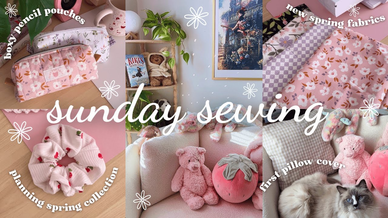 Sunday Sewing 🌸🪡 quilted pencil pouch, pillow cover, scrunchie, & planning spring collection
