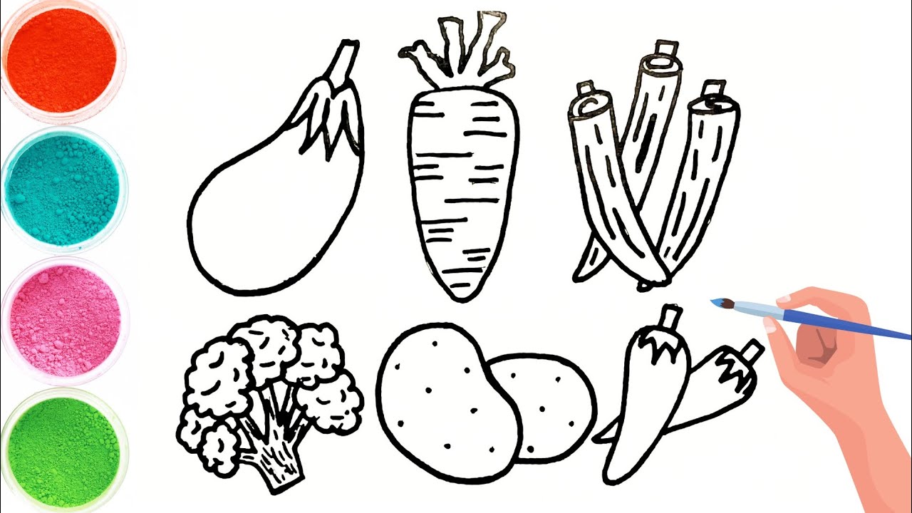 How to Draw Vegetables | Drawing and Colouring for Kids and Toddlers