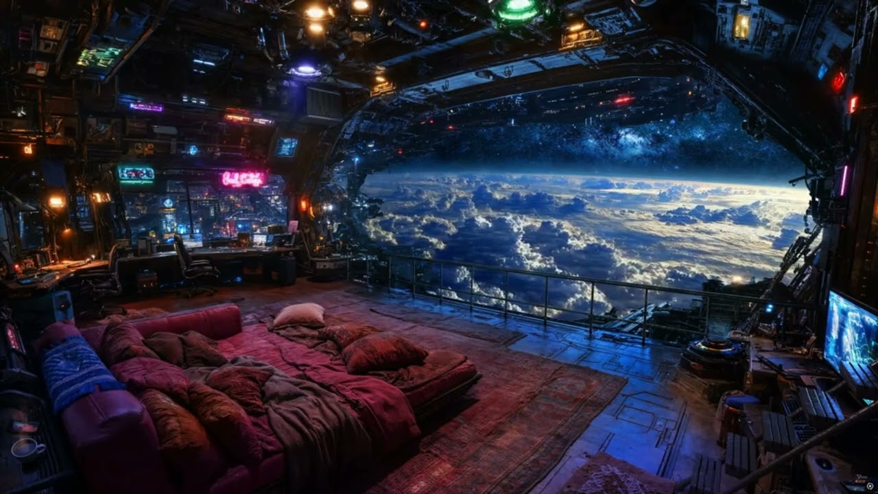 Relaxing cyber city white wind noise
