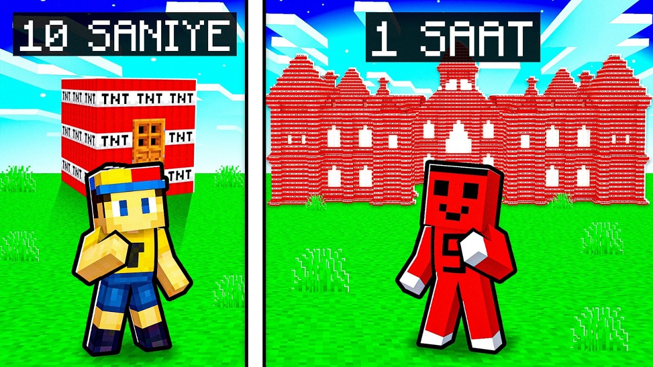 10 SANİYE VS 1 SAAT TNT MALİKANESİ YAPTIK !! - Minecraft