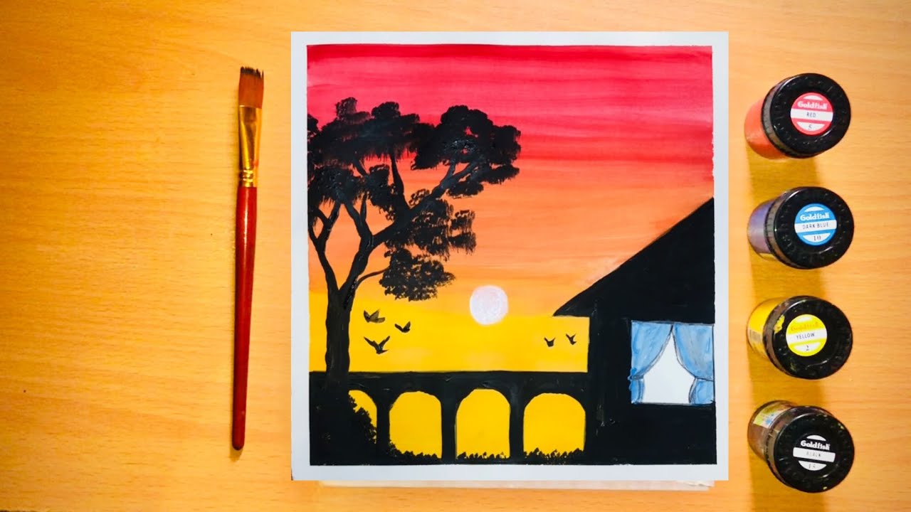 Easy sunset Painting for beginners | Poster colors | Acrylic painting step by step 