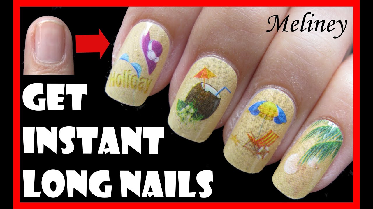HOW TO GET INSTANT LONG NAILS FOR SHORT NAILS | EASY BEACH NAIL ART FOR SUMMER
