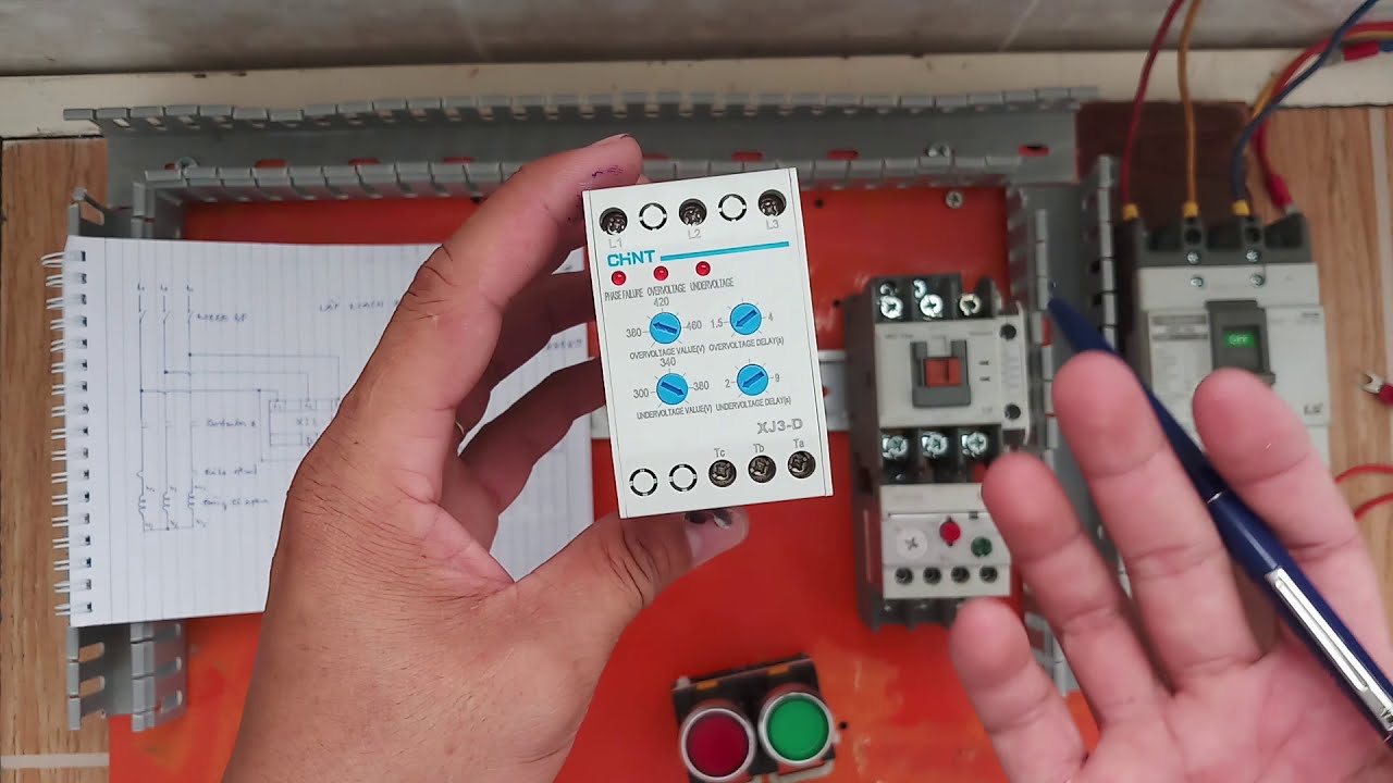 Sơ đồ điều khiển và thực hành đấu dây trực tiếp bảo vệ mất pha, cao áp , thấp áp, đảo pha XJ3-D