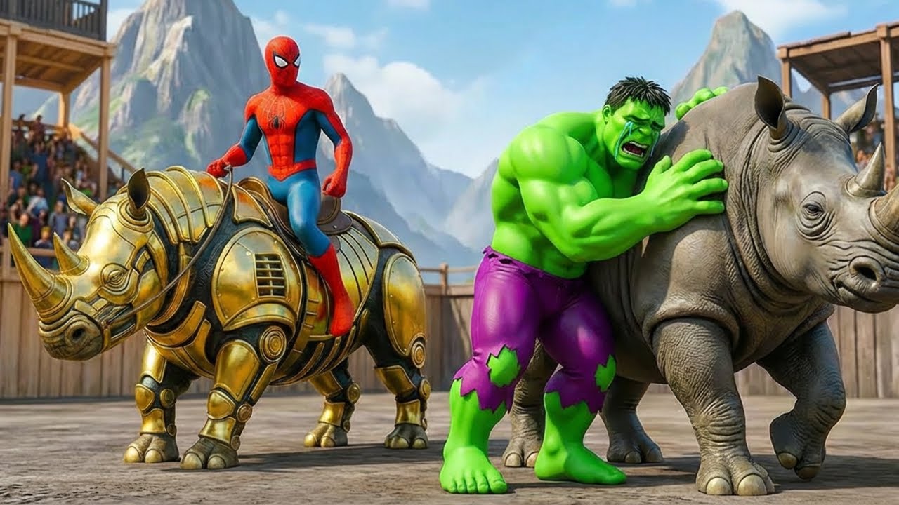 🦏🕷️ SPIDERMAN Wins The Magic Legendary Rhino Racing Championship – Epic Racing Challenge